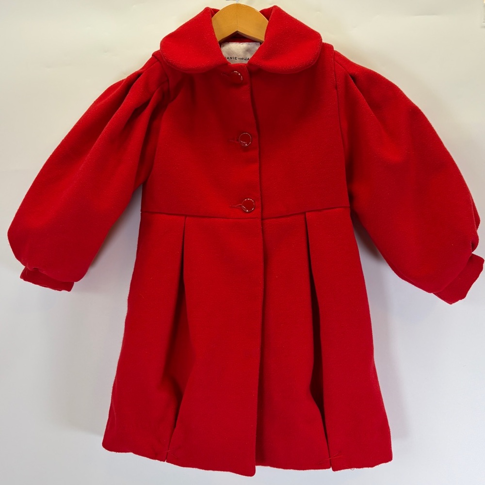 Janie & Jack San Francisco Pleated Puff‎ Sleeve Coat Red Bow Peacoat 3 - 4 Years
